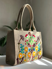 floral embroidered jute tote bag for women Pakistan