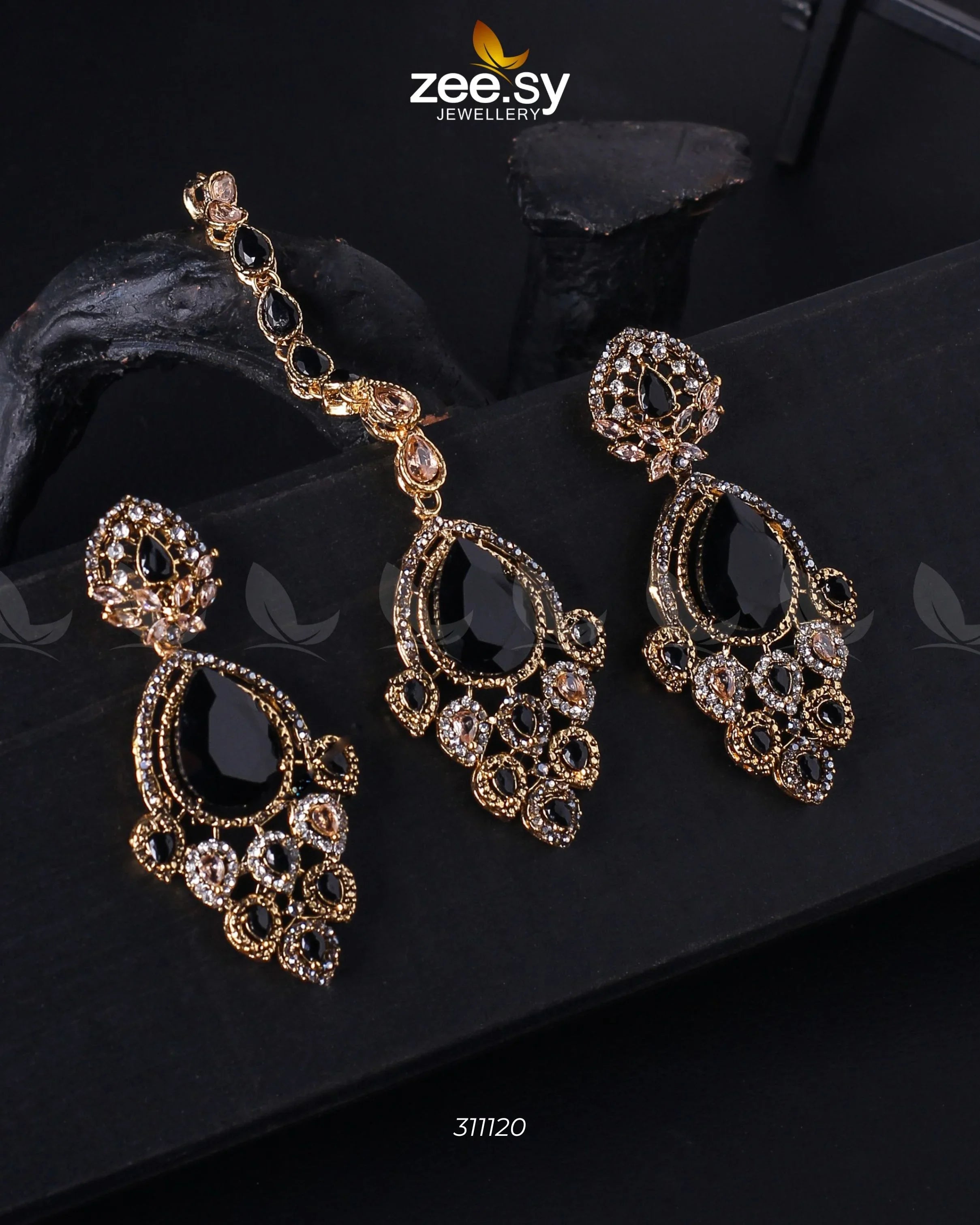 Dangle Earrings Golden Black - Zeesy Jewellery