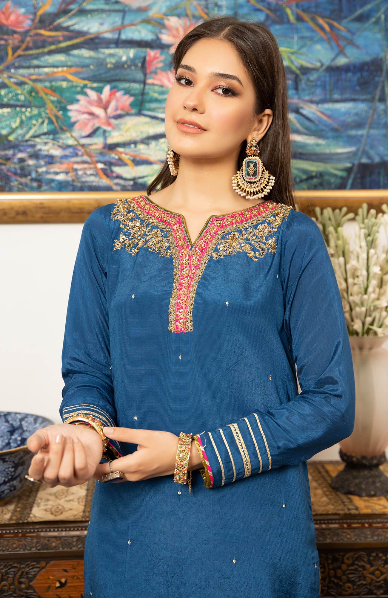 Joy Pret By Zaaviay Stitched Mavi (Kurti Only)