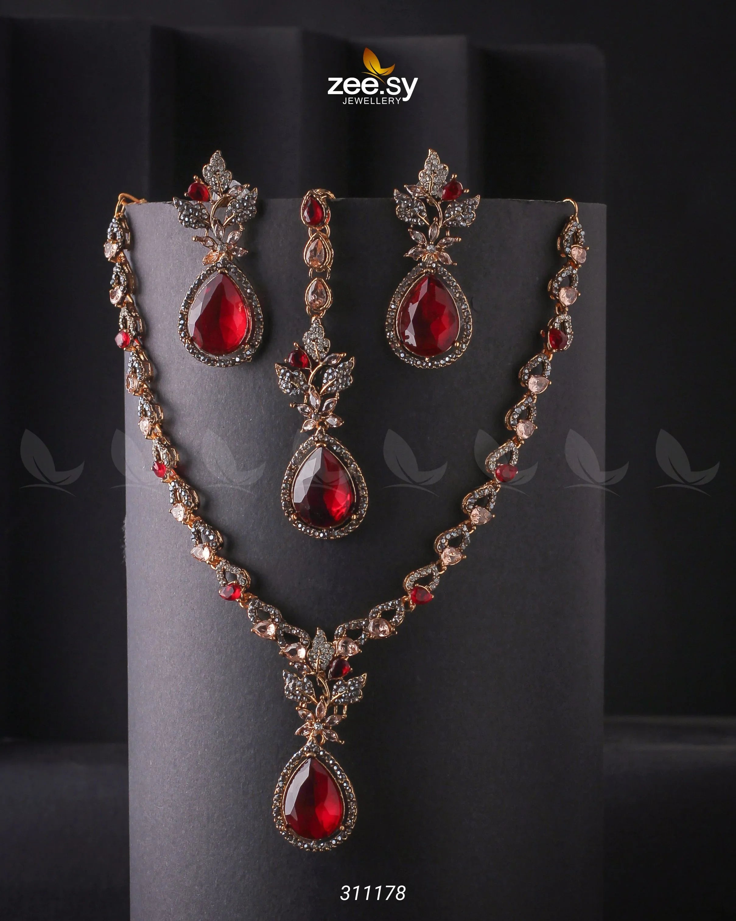 Opal Necklace Set Red - Zeesy Jewellery
