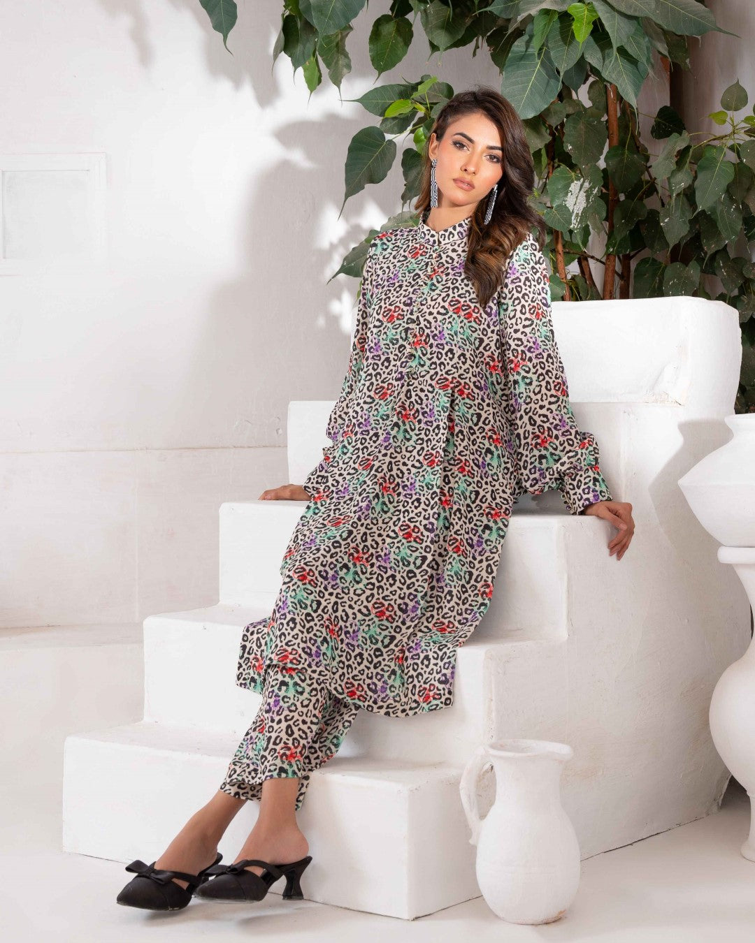Ayla Studio Stitched PRINTED ESSENTIAL CO-ORD - Pop Leopard