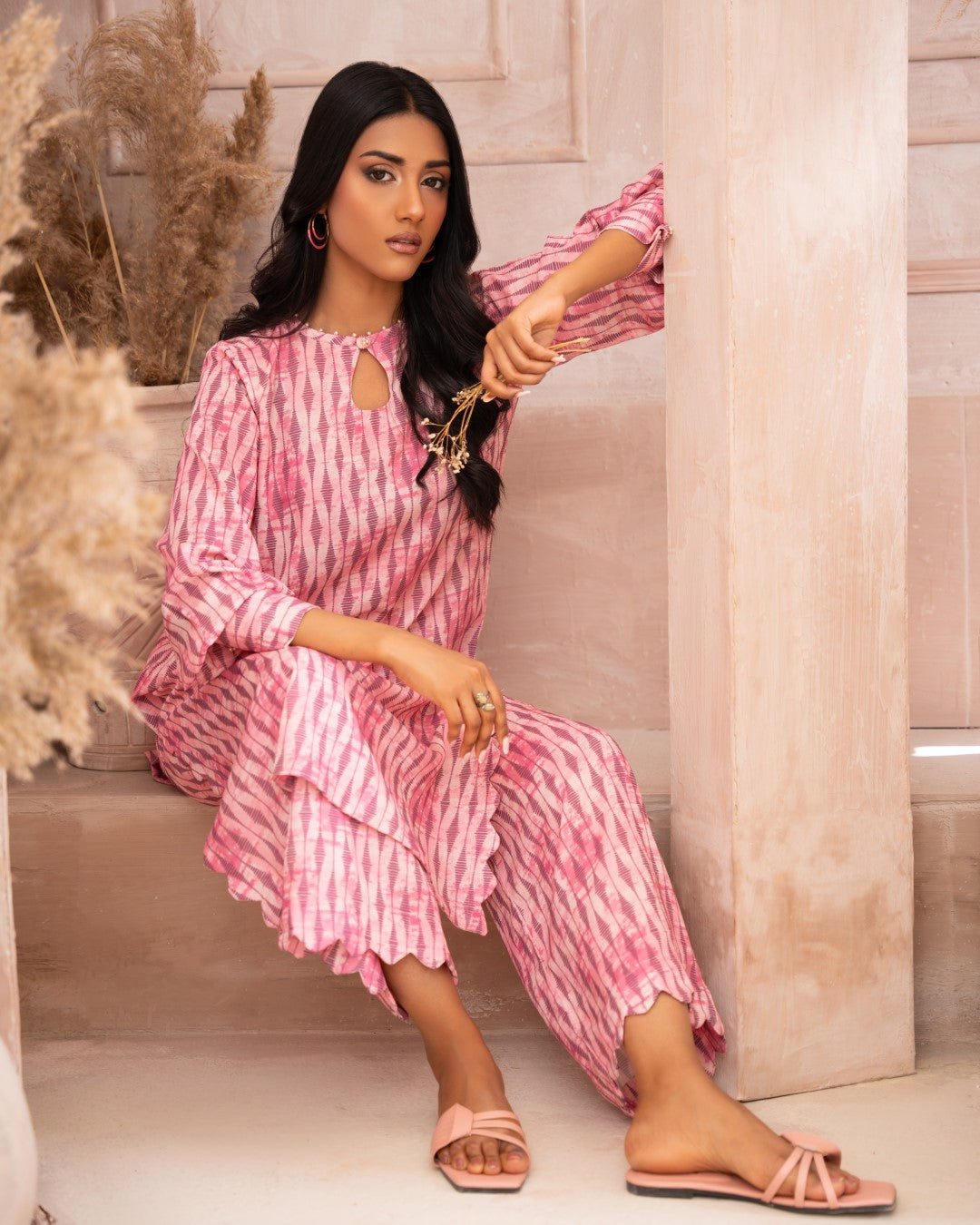 Ayla Studio Stitched PRINTED ESSENTIAL CO-ORD - Pink Pearls