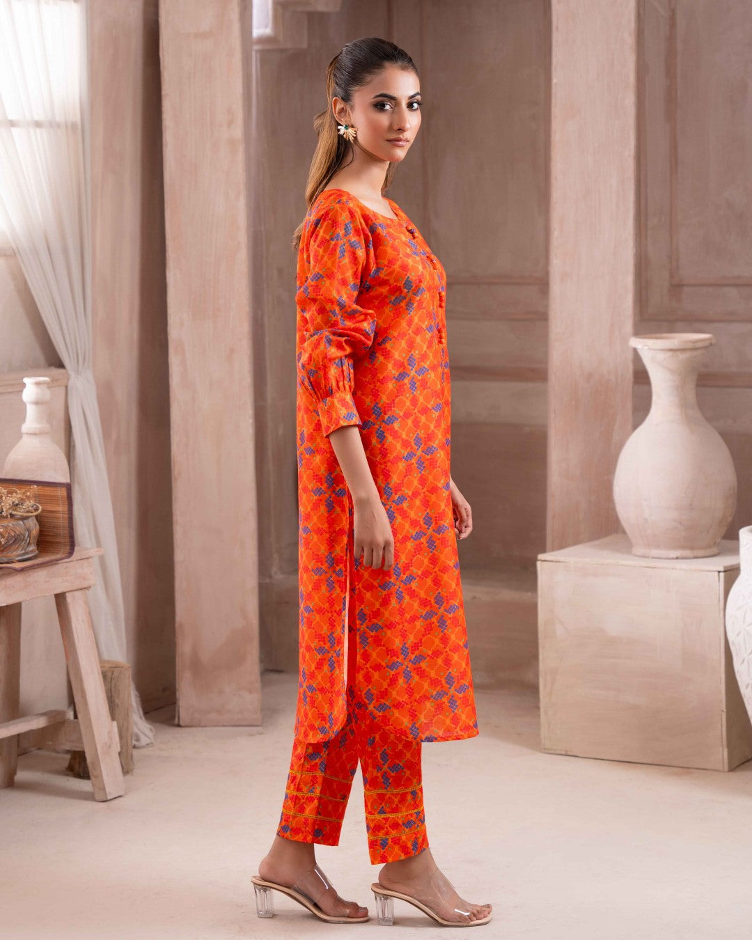 Ayla Studio Stitched PRINTED ESSENTIAL CO-ORD - Orange Dream