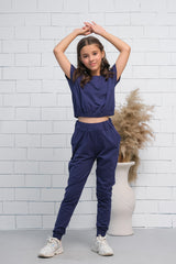 Sprinkles Stitched 2 Piece Summer Co Ord Sets Kids Collection'2025-Navy Blue 2Pcs Cord Set with Short Sleeves Shirt and Trouser