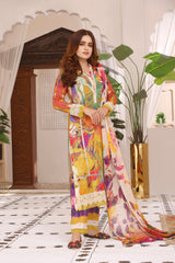 Feathers Unstitched 3 Piece Digital Printed Lawn Summer Suit-RAZEL BERRY-NJL040