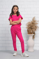 Sprinkles Stitched 2 Piece Summer Co Ord Sets Kids Collection'2025-Pink 2Pcs Cord Set with Short Sleeves Shirt and Trouser