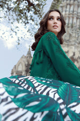 Gulmina Unstitched 3 Piece Luxury Lawn Vol-02 Suit-Emerald Drape With Long Shirt