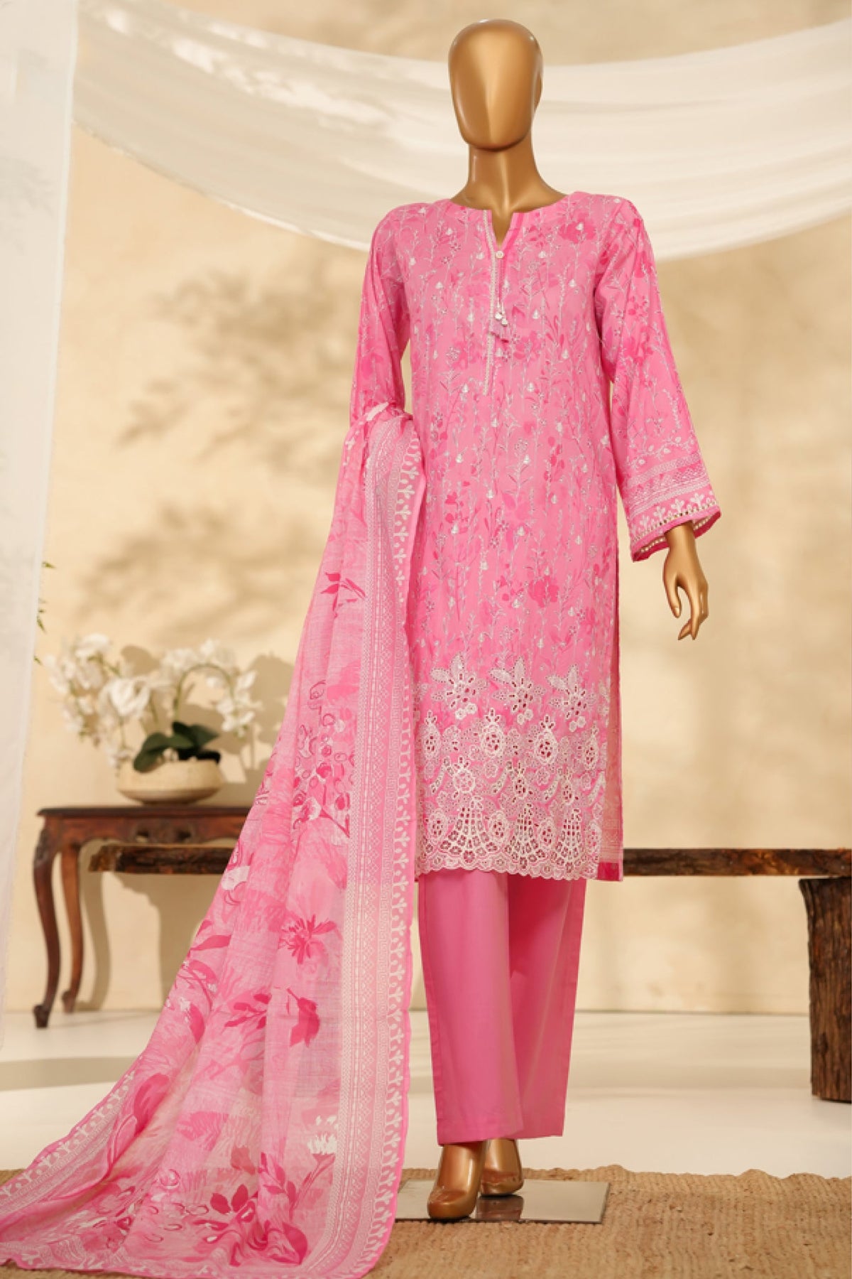 HZ Stitched 3 Piece Chikankari Cambric Collection'2025-LPK-3P-523