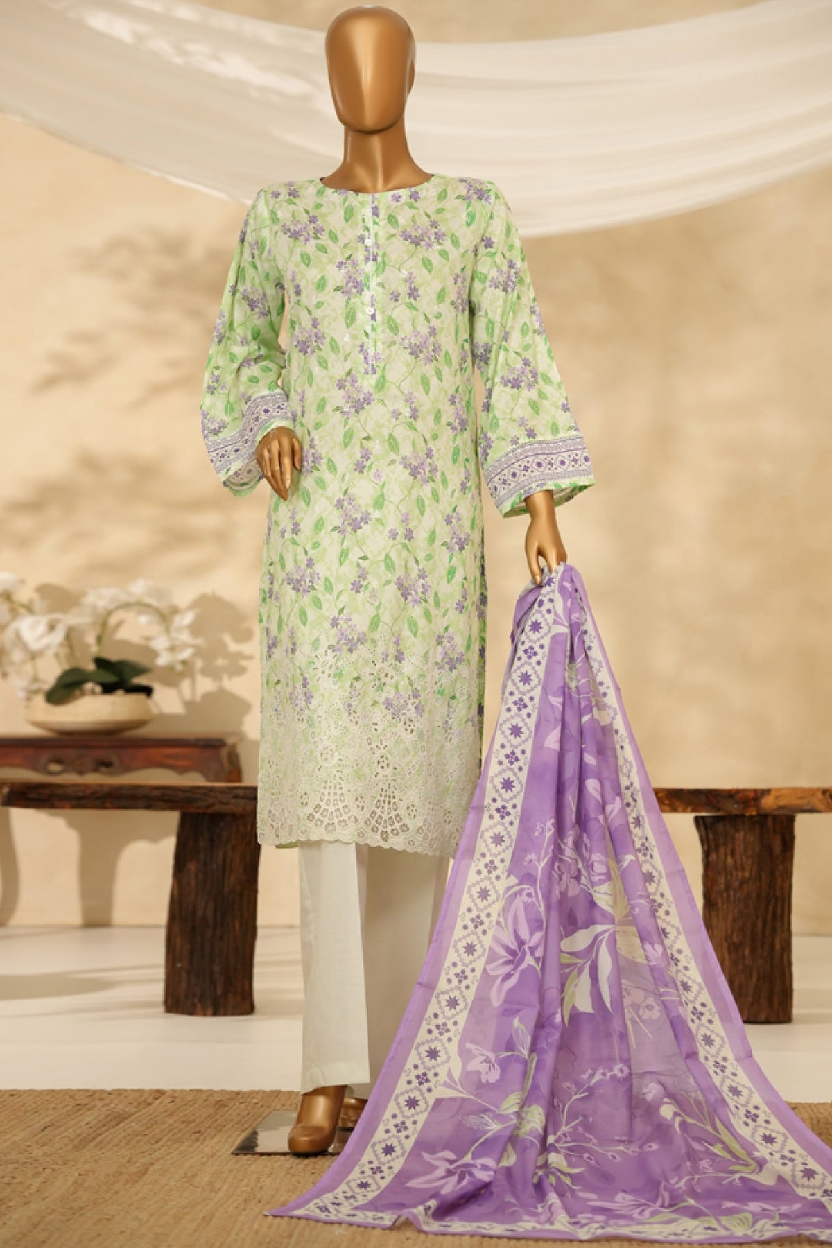 HZ Stitched 3 Piece Chikankari Cambric Collection'2025-LPK-3P-524