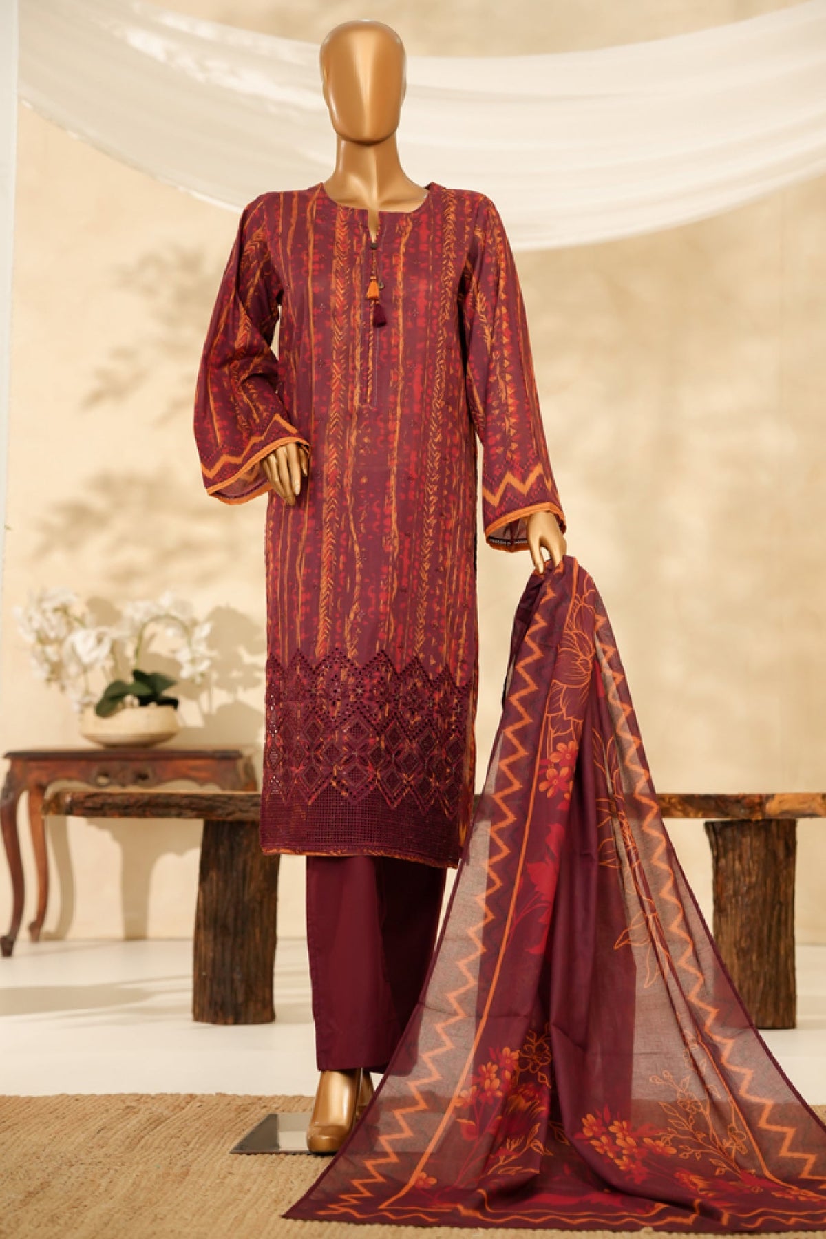 HZ Stitched 3 Piece Chikankari Cambric Collection'2025-LPK-3P-529