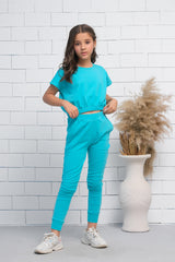 Sprinkles Stitched 2 Piece Summer Co Ord Sets Kids Collection'2025-Blue 2Pcs Cord Set with Short Sleeves Shirt and Trouser