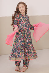 Dosti Yaari By Shanzey Stitched 3 Piece Lawn Frock Suit-SHK-5402-Navy Blue