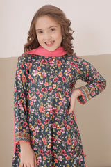 Dosti Yaari By Shanzey Stitched 3 Piece Lawn Frock Suit-SHK-5402-Navy Blue