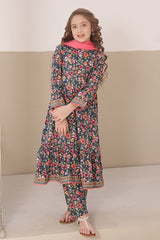 Dosti Yaari By Shanzey Stitched 3 Piece Lawn Frock Suit-SHK-5402-Navy Blue