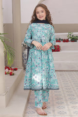 Dosti Yaari By Shanzey Stitched 3 Piece Lawn Frock Suit-SHK-5404-Sea Green