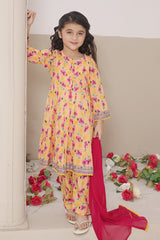 Dosti Yaari By Shanzey Stitched 3 Piece Lawn Frock Suit-SHK-5405-Mustard