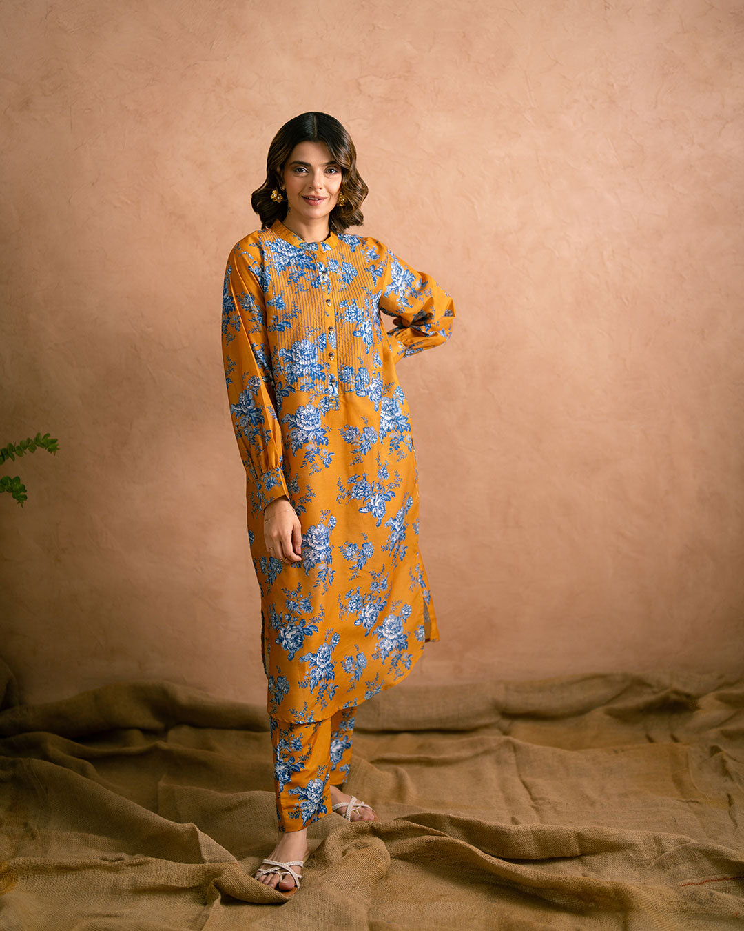 Ayla Studio Stitched PRINTED ESSENTIAL 2PC CO-ORD - Saffron Mix