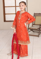 Gota Kinari By Shanzey Stitched 3 Piece Kids Festive Formals Suit-SHK-5505-Rust