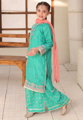 Gota Kinari By Shanzey Stitched 3 Piece Kids Festive Formals Suit-SHK-5506-Sea Green