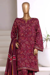 Malika By Sada Bahar Stitched 3 Piece Viscose With Farshi Shalwar Vol-02 Suit-MVF-564-Maroon