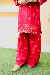 Khanak Stitched Kids-Deep Pink Embroidered Gharara KST 109