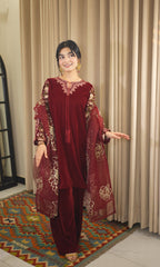 Tiraz Stitched 3 Piece Formals Suit-Ruby