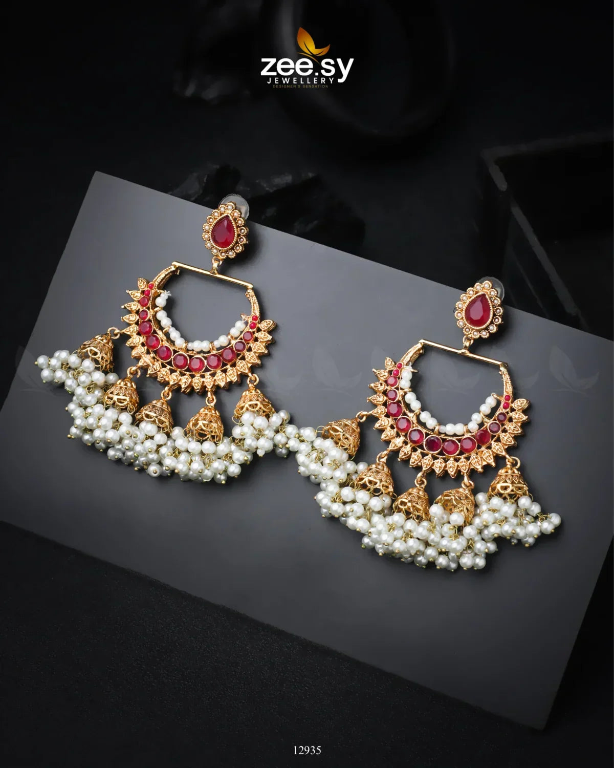 Shumaila's Earrings Golden Ruby - Zeesy Jewellery