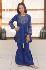 Khanak Stitched Kids-Dark Blue Gharara Suit KST 141