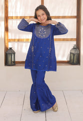 Khanak Stitched Kids-Dark Blue Gharara Suit KST 141