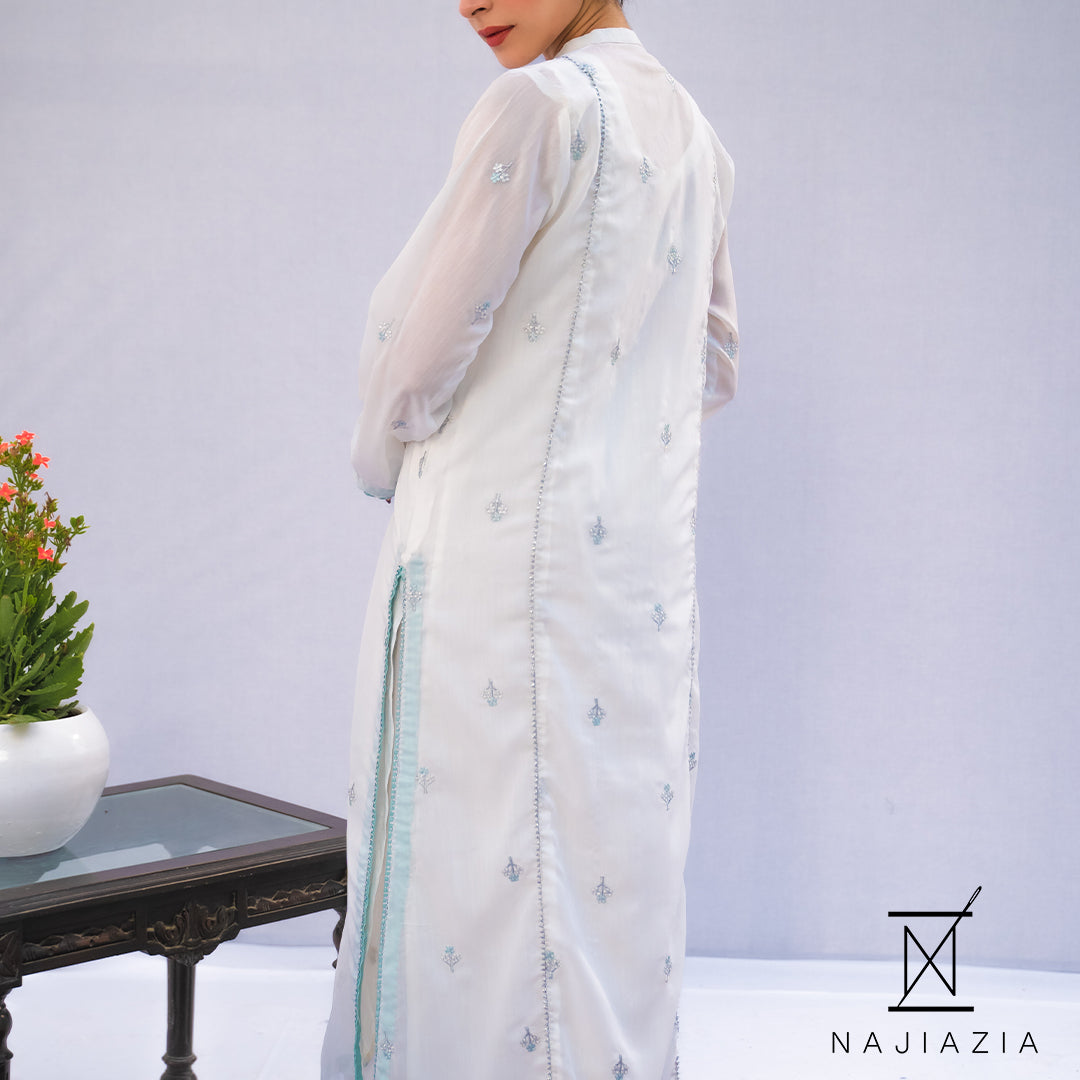 Najia Zia Stitched 2 Piece Georgette Collection'2025-Snow White