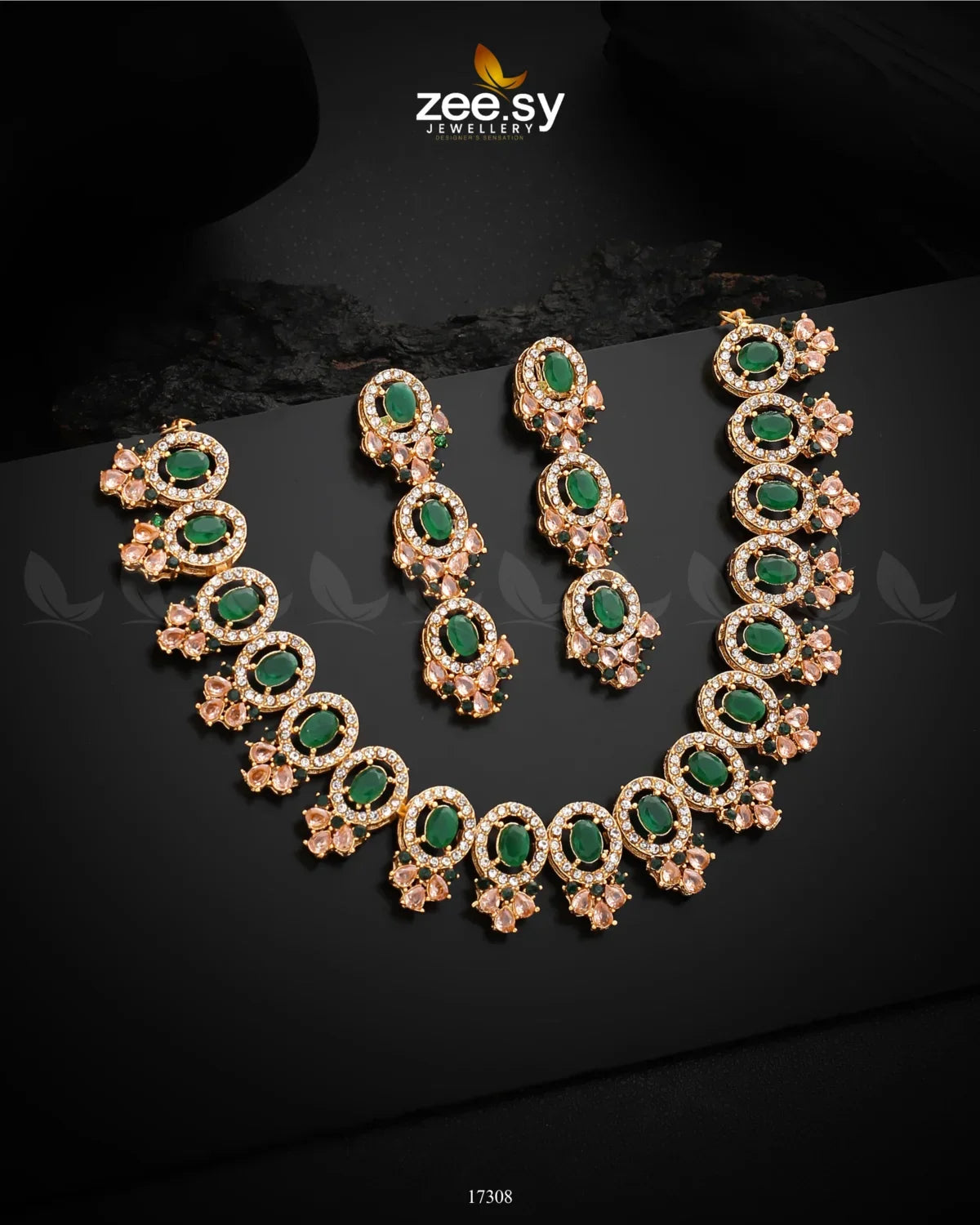 Embellished Necklace Green - Zeesy Jewellery