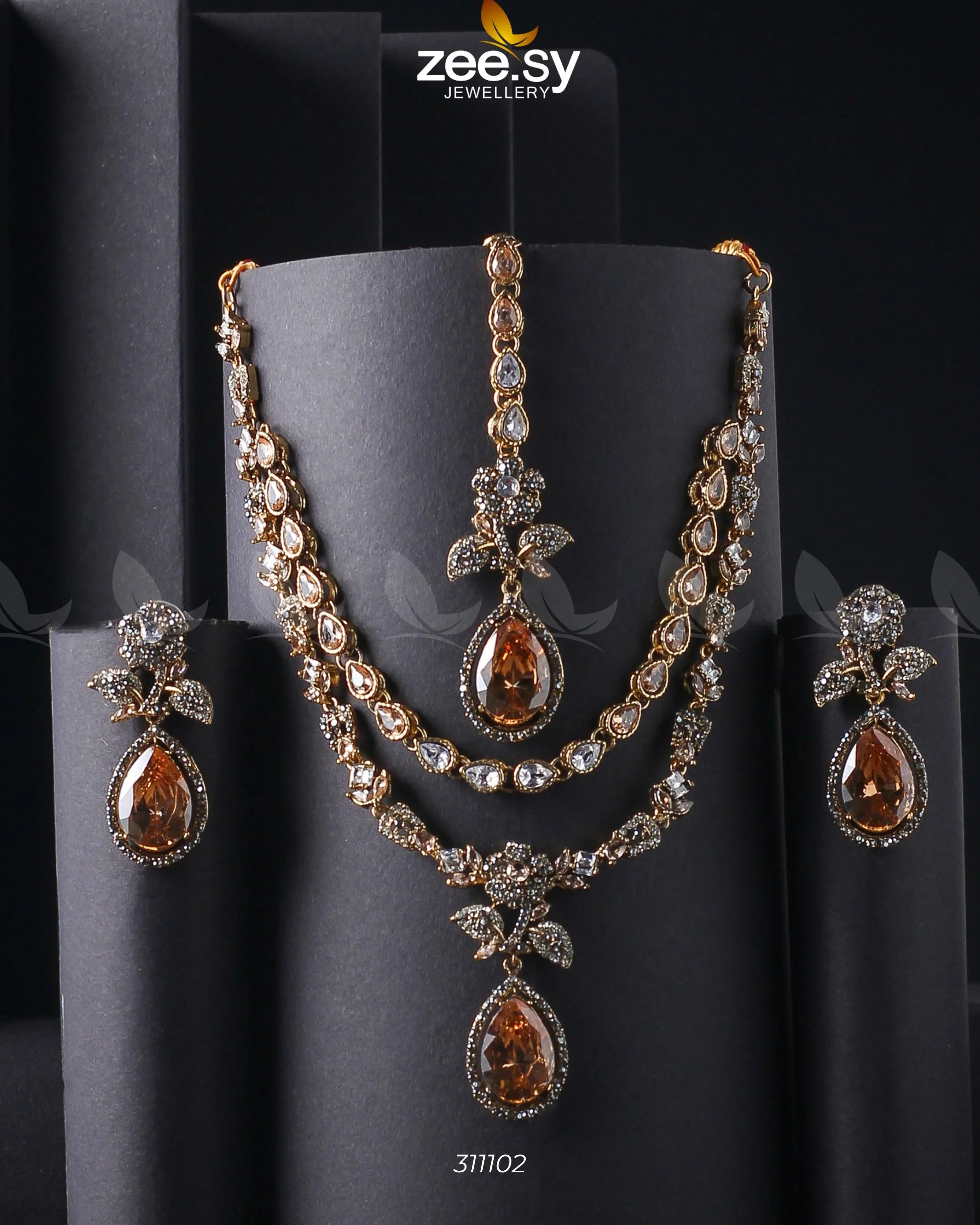 Amelia Necklace set Golden Champagne - Zeesy Jewellery