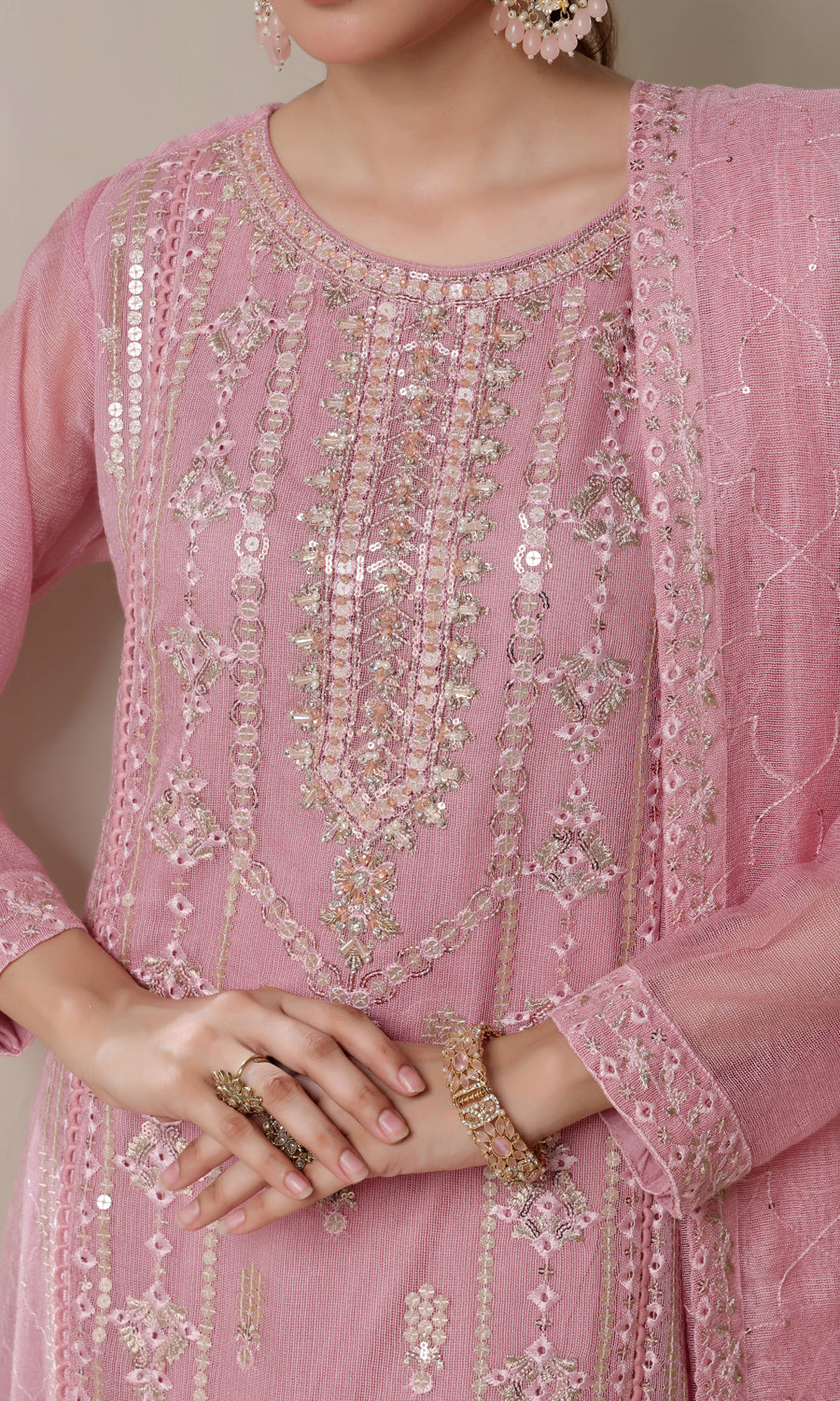 Shamooz Stitched 3 Piece Luxury Festive Eid Collection'2025-Icy Pink SE-013