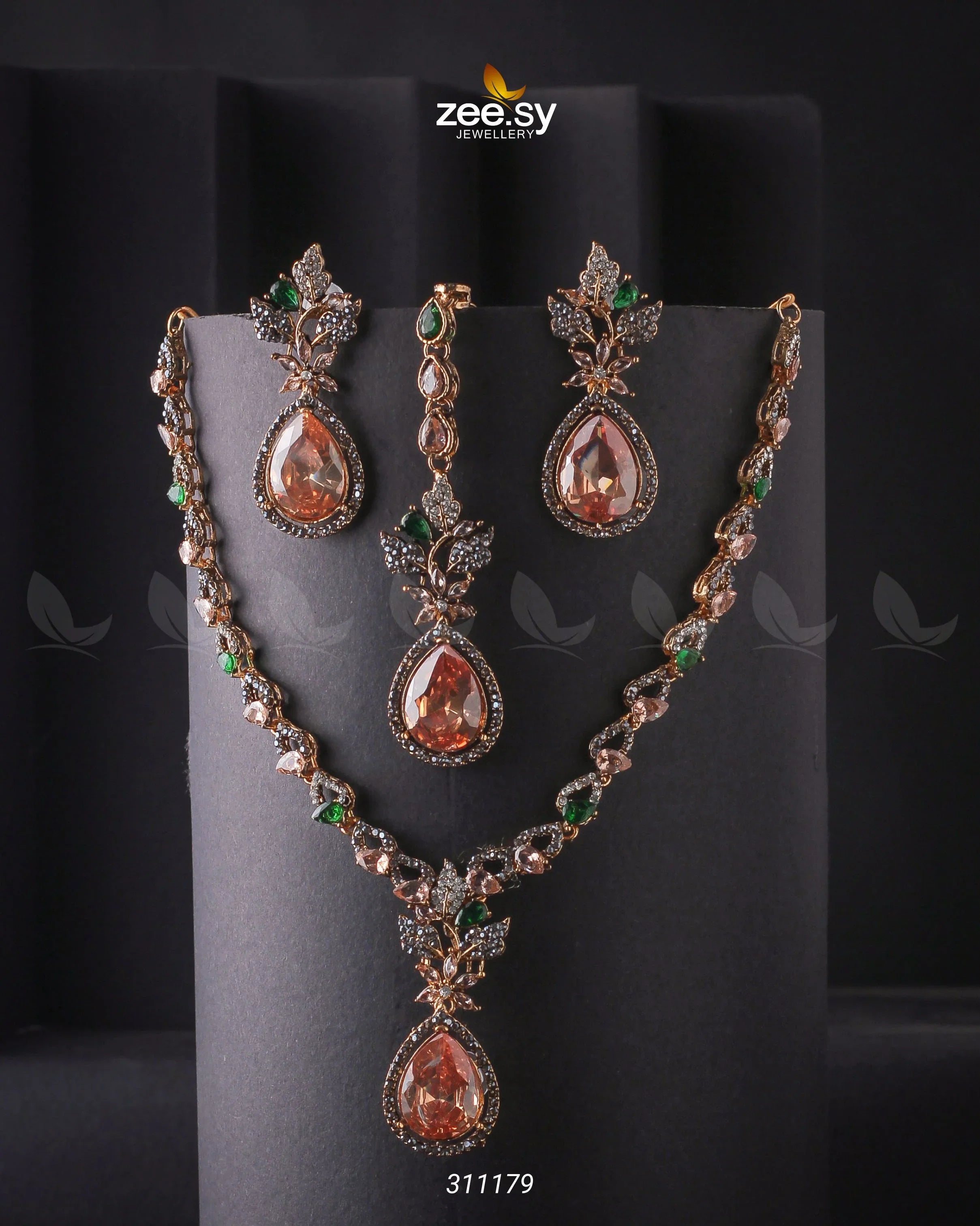 Opal Necklace Set Champagne & Green - Zeesy Jewellery