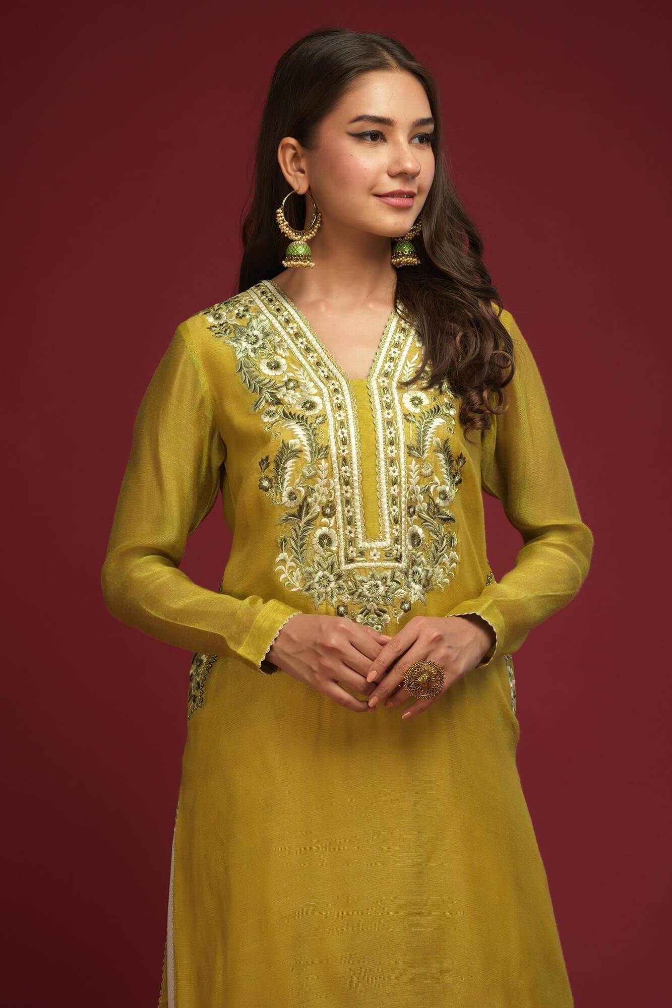 Zaaviay Pret Collection Olive Bloom (Three Piece)