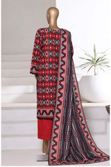 Sada Bahar Stitched 3 Piece Printed Khaddar Vol-01 Suit-KD-PR-6245-Red