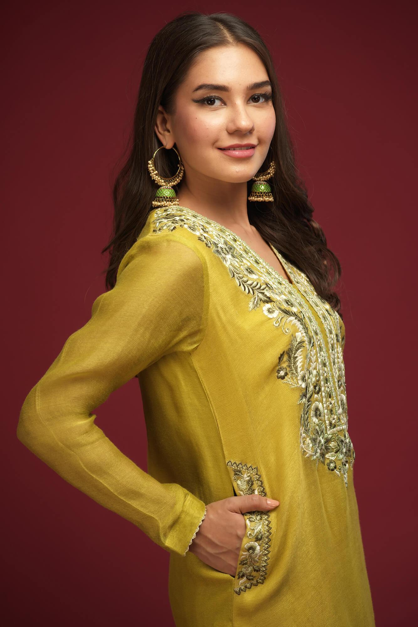 Zaaviay Pret Collection Olive Bloom (Three Piece)