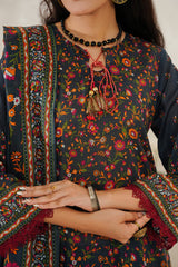 Aizal Stitched 3 Piece Printed Lawn Suit-D-642-Navy Blue