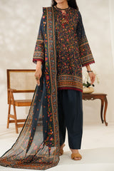 Aizal Stitched 3 Piece Printed Lawn Suit-D-642-Navy Blue