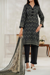 Aizal Stitched 3 Piece Printed Lawn Suit-D-643-Dark Grey