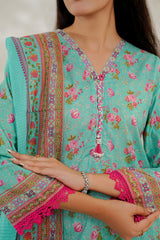 Aizal Stitched 3 Piece Printed Lawn Suit-D-645-Ferozi
