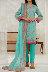 Aizal Stitched 3 Piece Printed Lawn Suit-D-645-Ferozi
