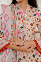 Aizal Stitched 3 Piece Printed Lawn Suit-D-646-Pink