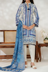 Aizal Stitched 3 Piece Printed Lawn Suit-D-648-White