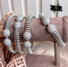 Made For Her-Celeste Zircon Bangles - 4Pcs - Silver - KKB1007