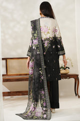 Aizal Stitched 3 Piece Printed Lawn Suit-D-649-Black