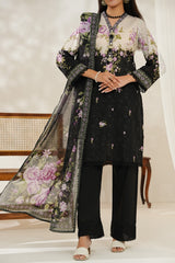 Aizal Stitched 3 Piece Printed Lawn Suit-D-649-Black