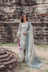 Gulmina Unstitched 3 Piece Luxury Lawn Vol-02 Suit-Grey Dusk Farshi Shalwar With Short Shirt
