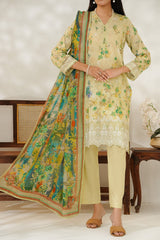 Aizal Stitched 3 Piece Printed Lawn Suit-D-651-Cream