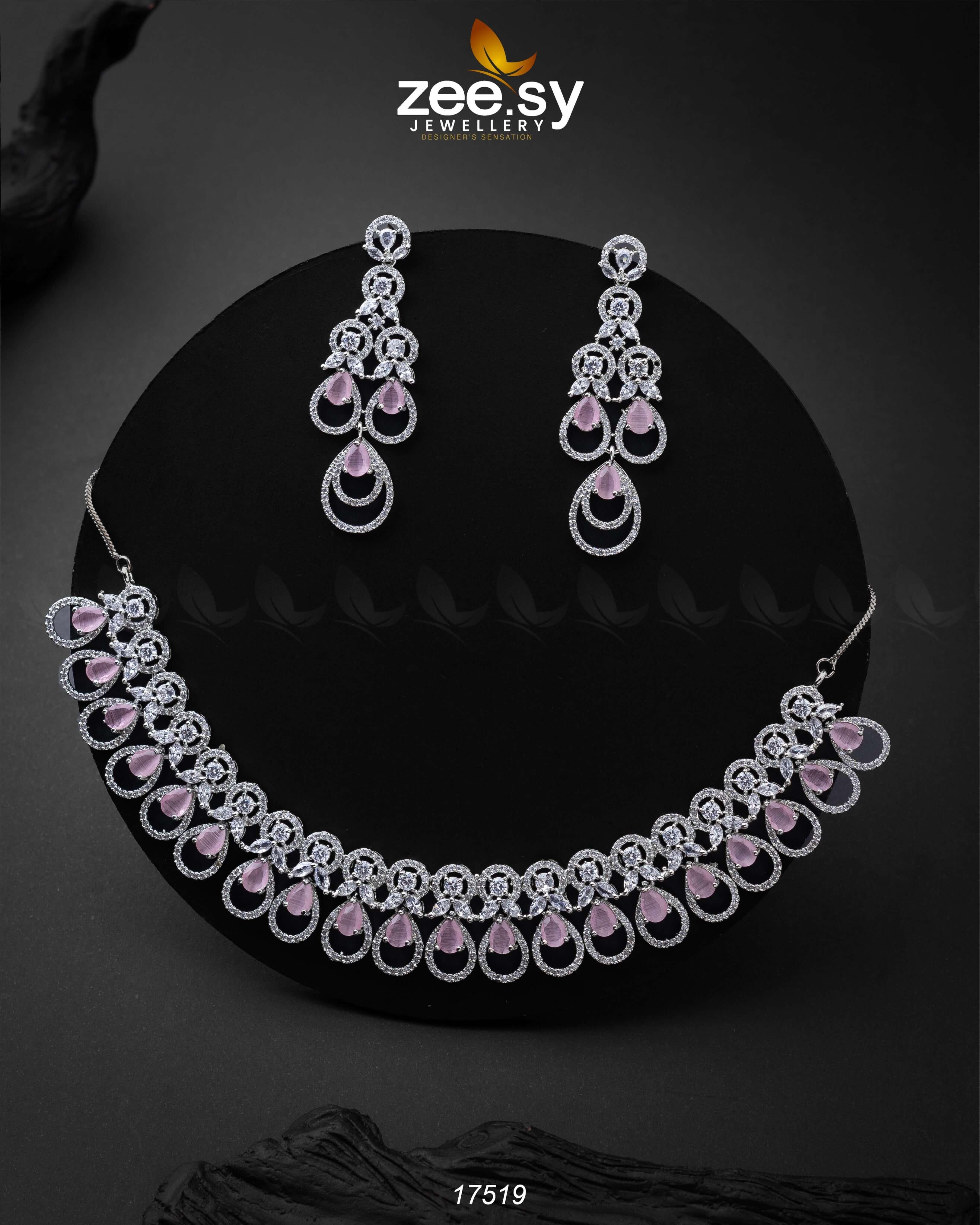 Intricate Necklace Silver Mint Pink - Zeesy Jewellery